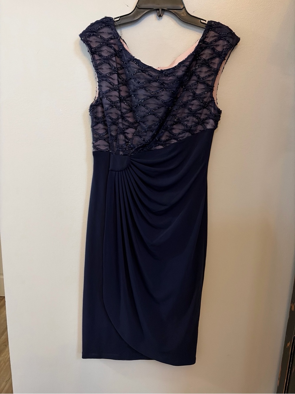 connected apparel Navy Lace-Overlay Midi Dress